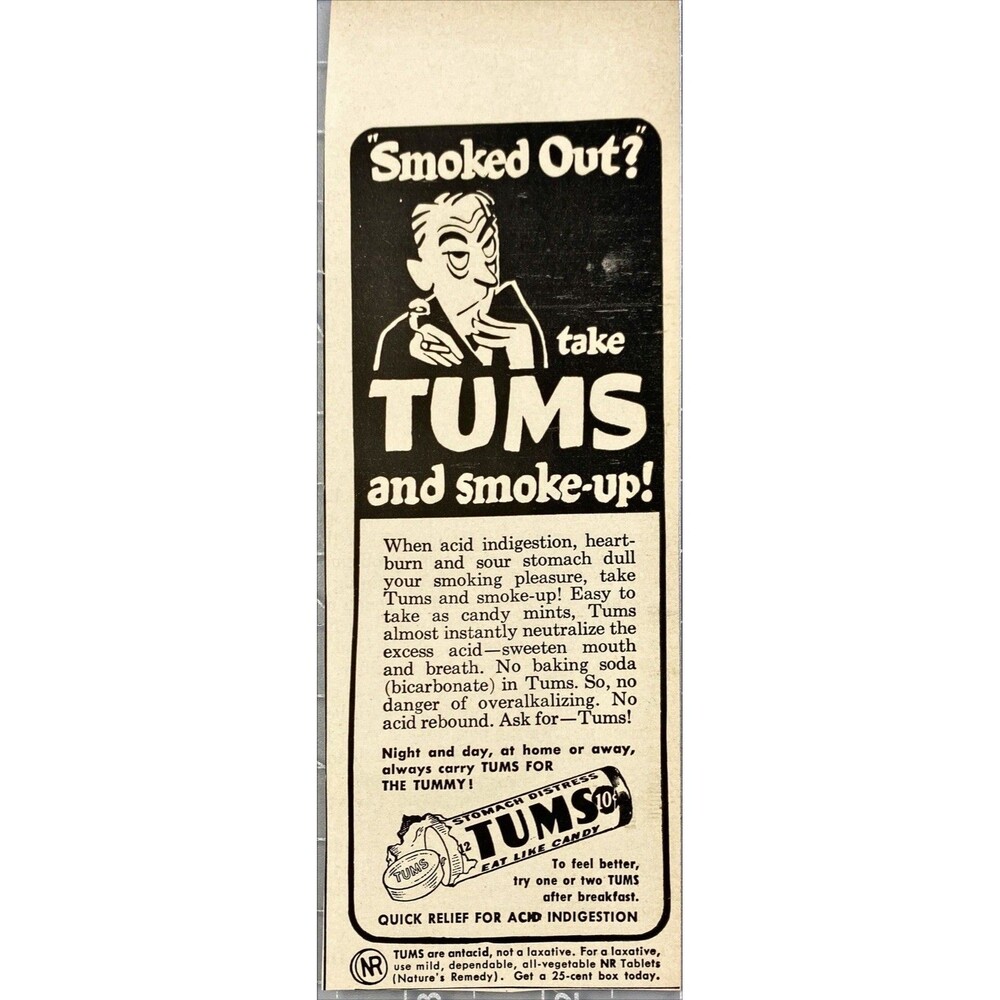 TUMS "Eat Like Candy for Stomach Distress" Vintage Print Ad 1948